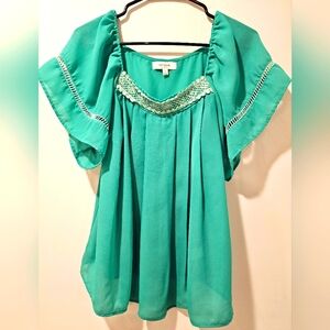 Umgee Green Womens Flowy Top Size Medium